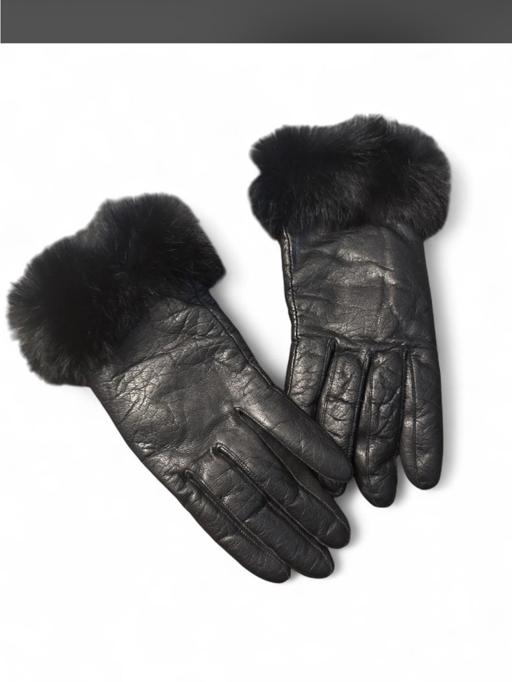Black Leather Gloves with mink Fur Cuff - Women's Winter Accessories